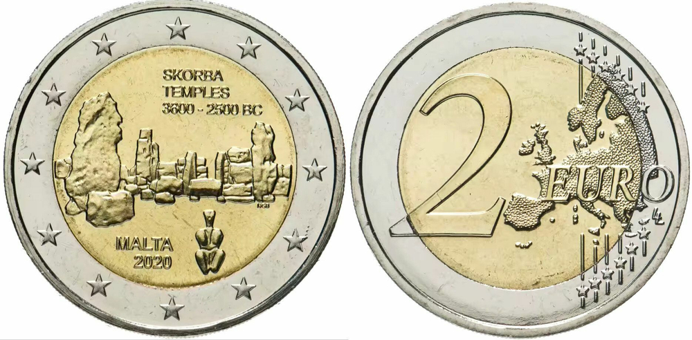 Мальта 2 евро 2020 Доисторические места Мальты - Храмовый комплекс Скорба UNC