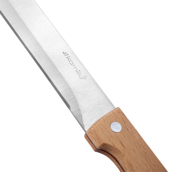 Нож кухонный разделочный для мяса из нержавеющей стали Kamille КМ-5316 (лезвие 20 см, рукоятка 12,5 см) из нержавеющей стали с деревянной ручкой