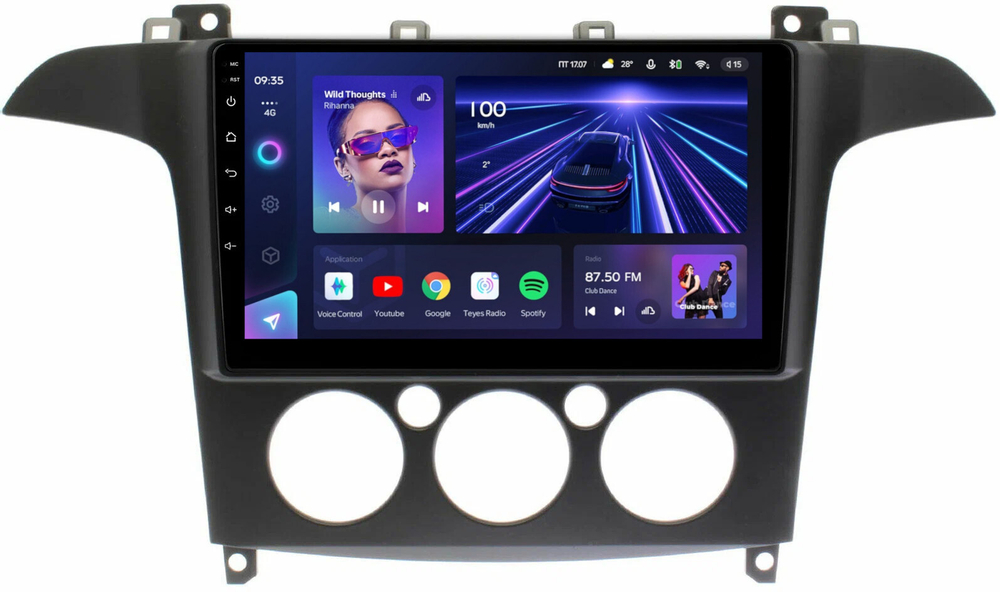 Магнитола для Ford S-Max, Galaxy 2 2006-2015 (кондиционер) - Teyes CC3 на Android 10, QLED, ТОП процессор, 4Гб+32Гб, CarPlay, 4G SIM-слот