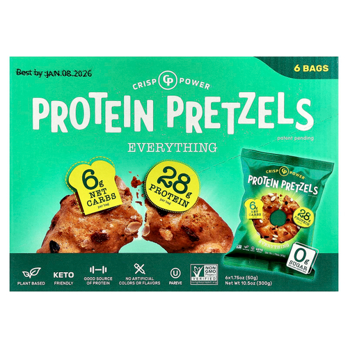 Crisp Power, Протеиновые крендели, все, 6 пакетиков по 50 г (1,75 унции)