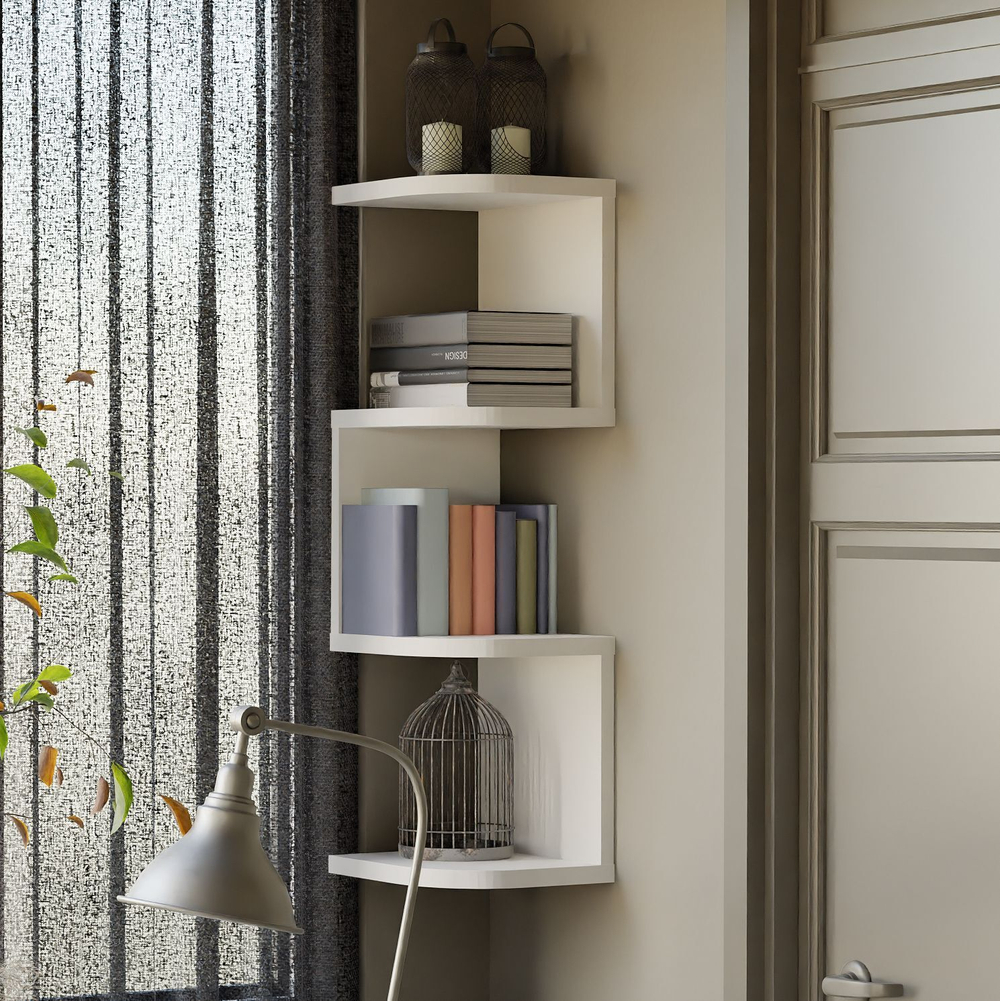 Полка настенная угловая Делфи, с ячейками, белая, в скандинавском стиле