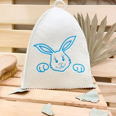 Шапка банная детская "Классическая" с вышивкой "Заяц" 30% шерсть/70% полиэфир