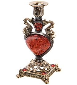 Народные промыслы AM-2982 Подсвечник «Индийский» (латунь, янтарь)