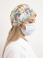 Шапочка медицинская, принт "Кошки", серая