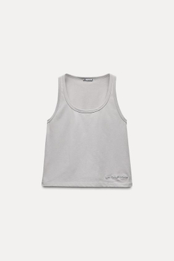 ZARA ТОП В МИНИМАЛИСТСКОМ СТИЛЕ С НАДПИСЬЮ, СВЕТЛО-СЕРЫЙ