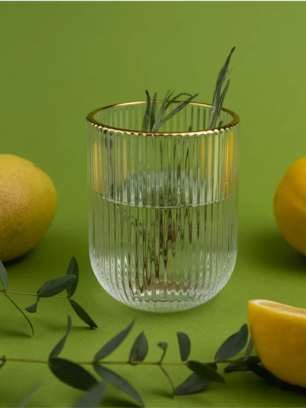 Набор ребристых стаканов для воды, 6 шт. с золотой каймой