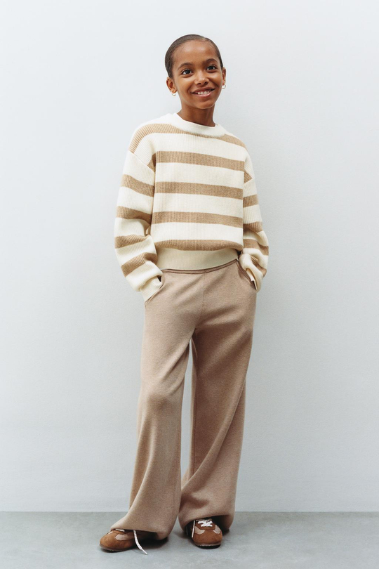 ZARA ТРИКОТАЖНЫЕ БРЮКИ WIDE LEG, МЯГКИЙ КАШТАНОВЫЙ