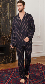 Пижамный мужской жакет с принтом (Размер: L) (Цвет: темно-синий)