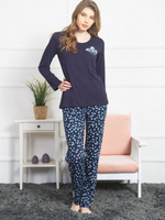 Домашний комплект с брюками в цветочек (Размер: M) (Цвет: темно-синий)