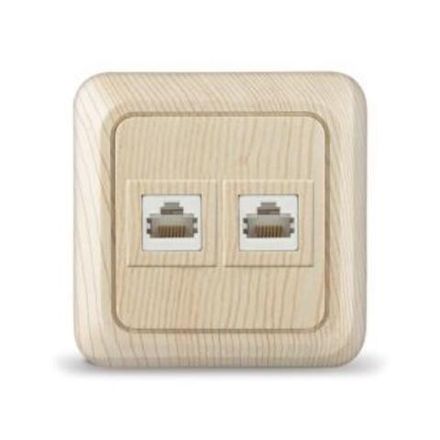 Розетка компьютерная двухместная "UNIVersal" серия "Олимп",о/у, 1А, RJ45, сосна (еврослот) (HU1607)