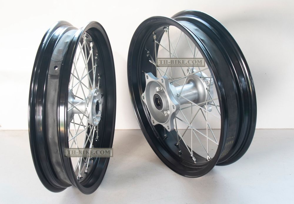 Motard wheels set for Honda CRF250L, Rally 250, CRF300. Black rims. 17" inches
