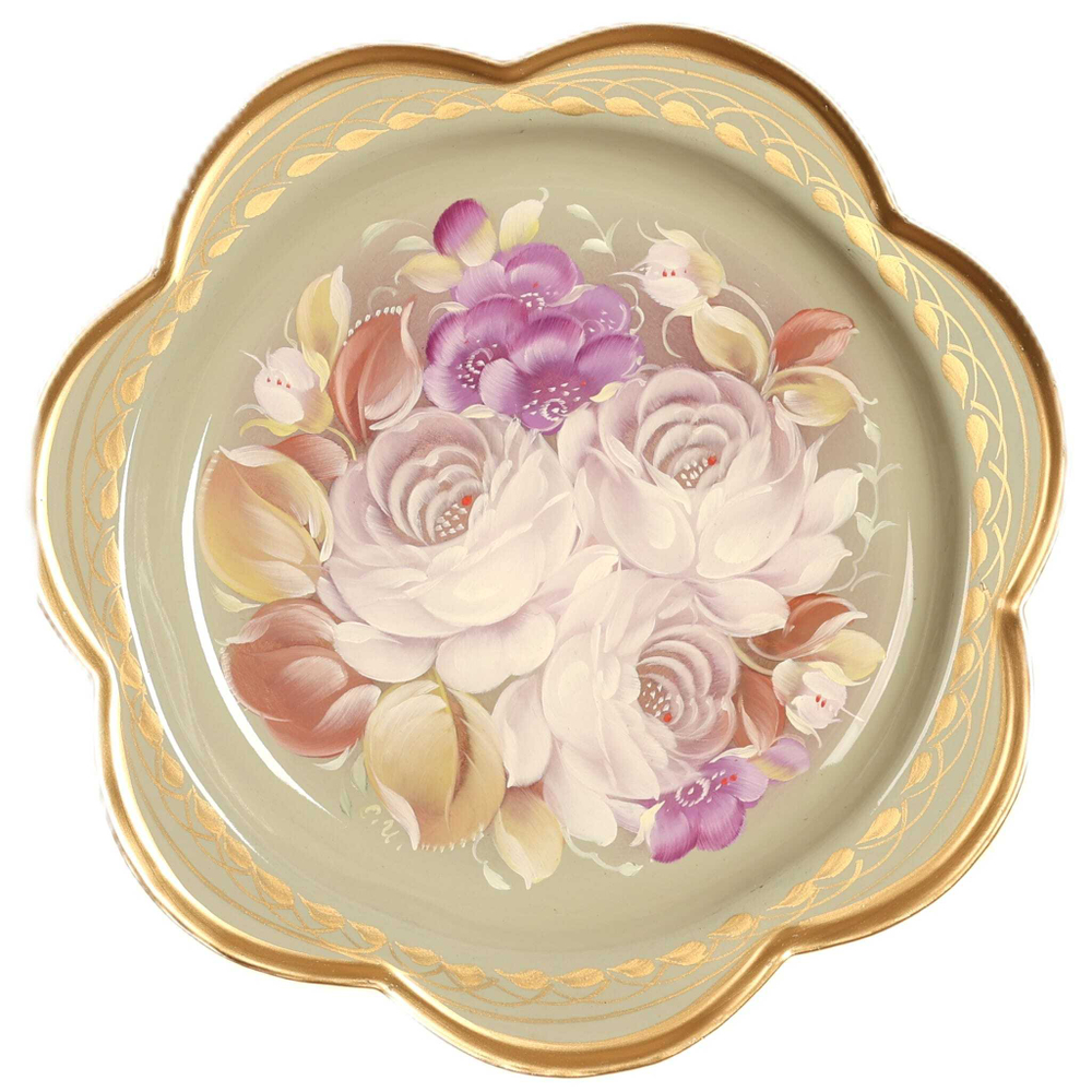 Жостовский поднос декоративный, размер 18 см (A1), металлический