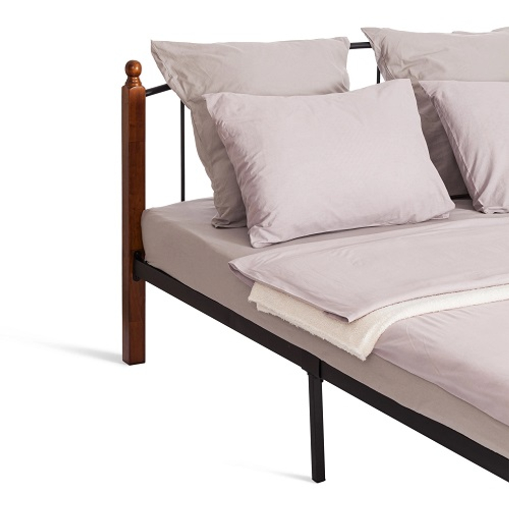 Кровать AT-915 дерево гевея/металл, 160х200см, красный дуб/черный