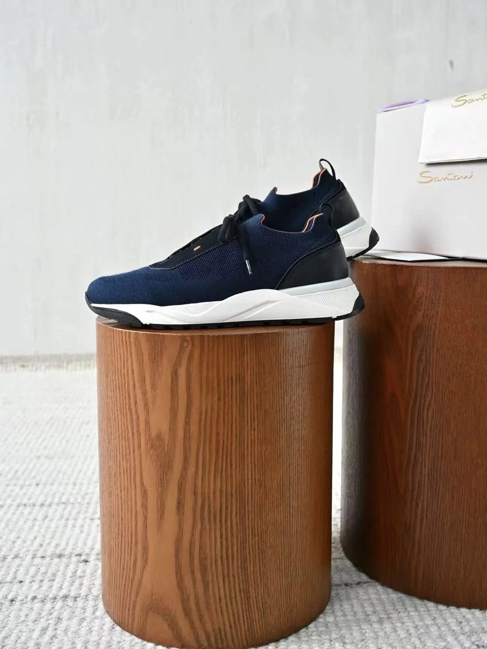 Мужские синие кроссовки Santoni из эластичного трикотажа