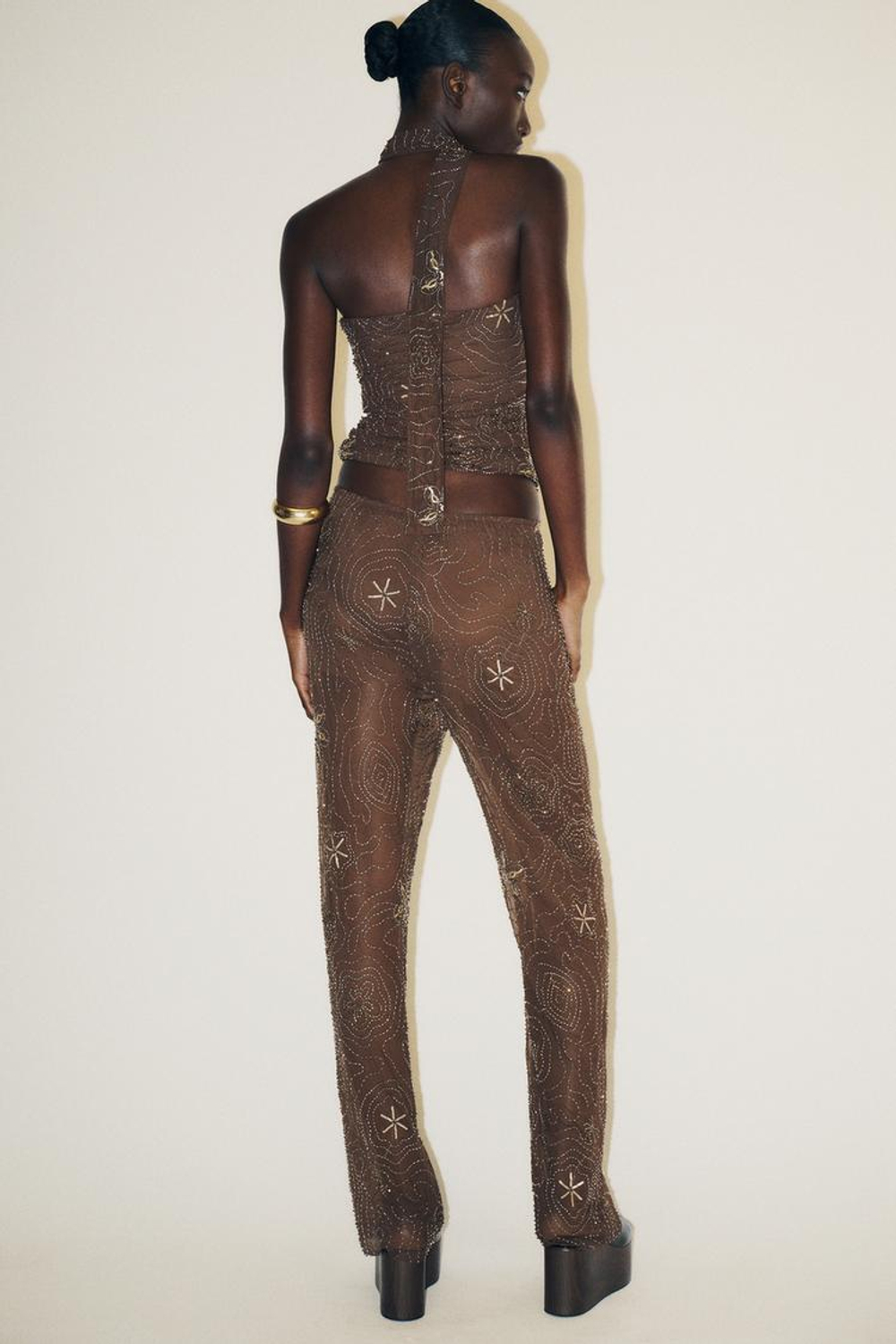 ZARA ТОП С ПАЙЕТКАМИ, ШОКОЛАДНЫЙ