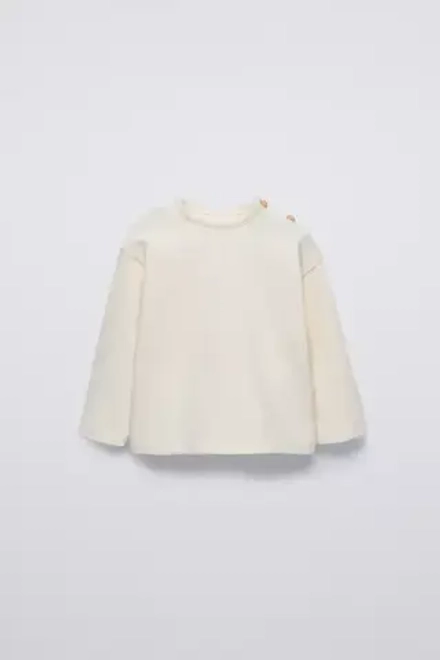 ZARA ФУТБОЛКА ИЗ ТКАНИ SOFT TOUCH, СВЕТЛЫЙ ЭКРЮ