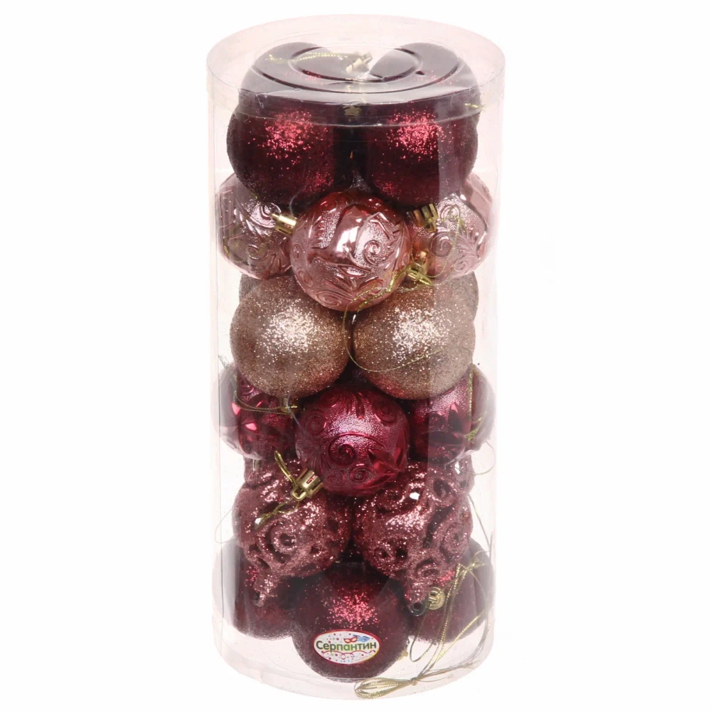 Набор шаров «Сказочная симфония» 6 см (24 предмета), рубин/роз.золото/шампань