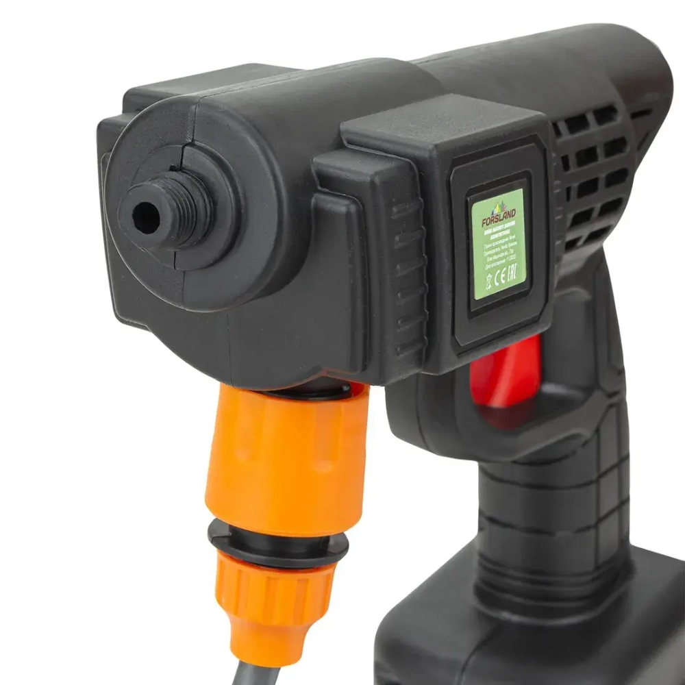 Мойка высокого давления аккумуляторная (12В,15 Бар,2.8 л/мин, батарея 1500 мАч, зарядка 3-5ч, насос аллюминий, щеточный двигатель) Forsland Forsland-PG001