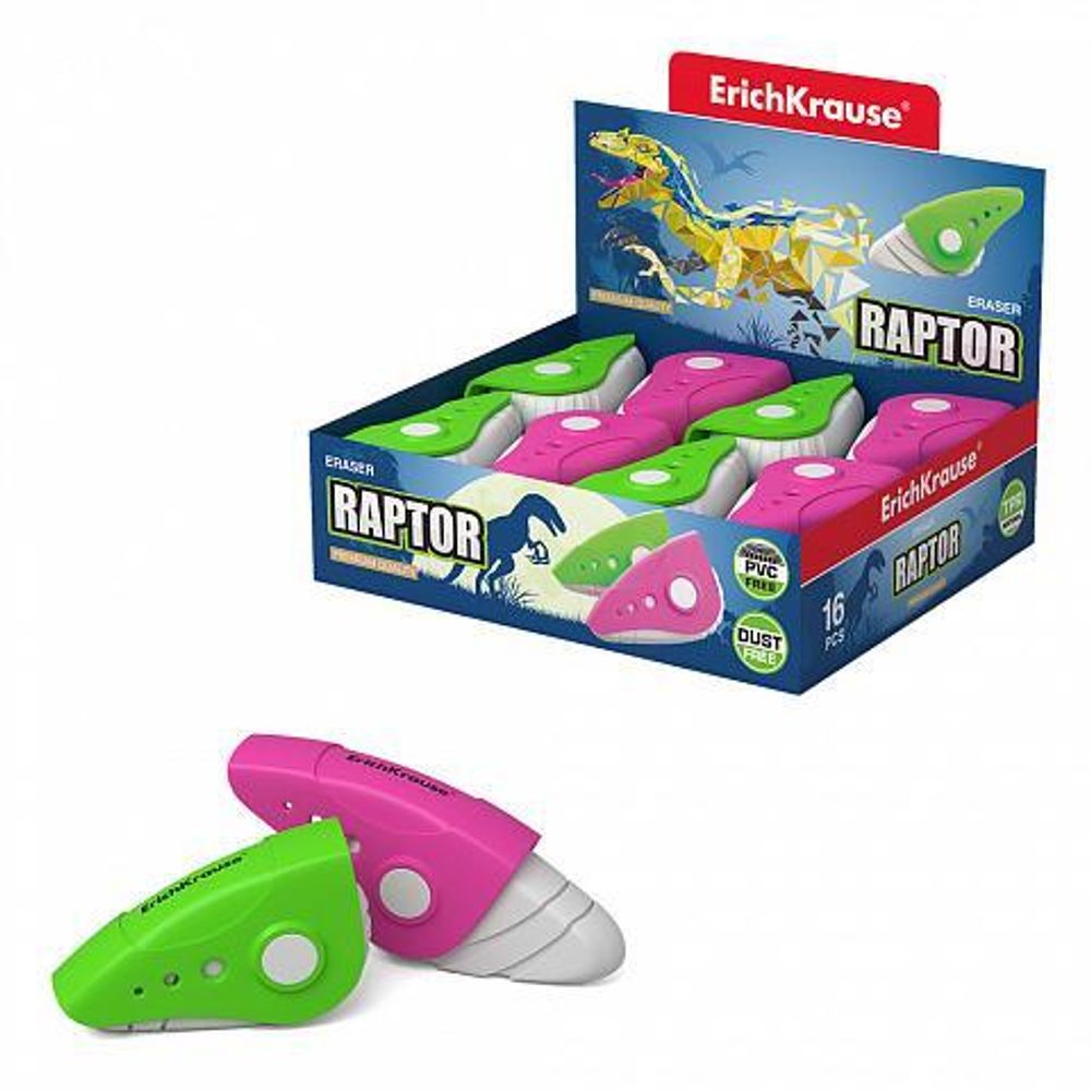 Ластик в пластиковом футляре Raptor (в коробке по 16 шт) (Erich Krause)