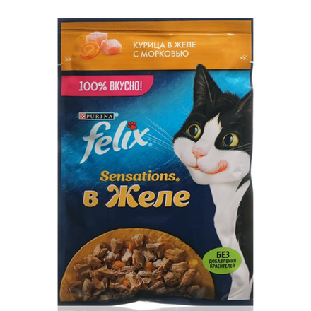 Влажный корм FELIX для кошек курица в желе с морковью 75 гр