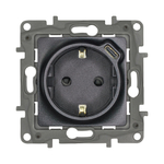 Розетка с заземлением с USB тип C со шторками 16А 250В 1500мА 7,5Вт антрацит ETIKA Legrand