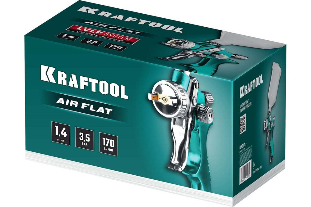 KRAFTOOL  AirFlat, LVLP 1.4 мм, Пневматический краскопульт с верхним бачком (06524-1.4)
