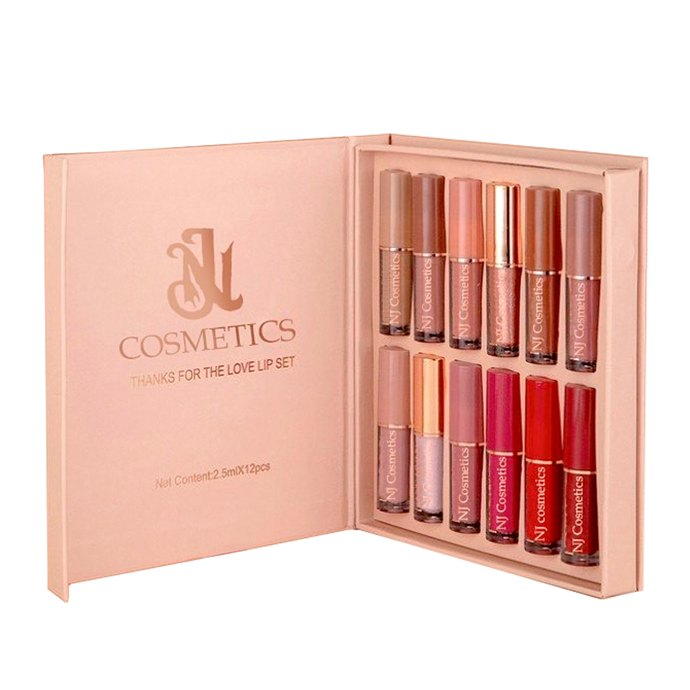 Набор блесков для губ NJ Cosmetics thanks for the love lip set водостойкие 10 матовых и 2 блестящих оттенка 2,5 мл х 12 шт