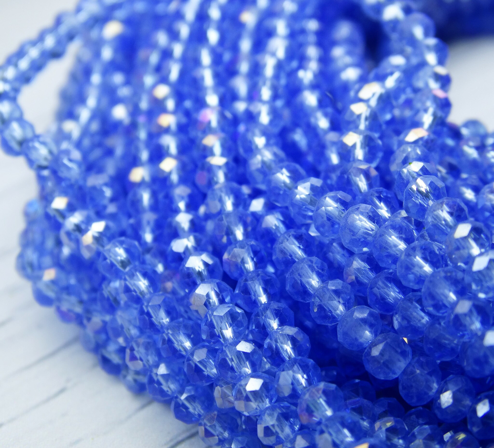 БП017ДС23 Хрустальные бусины "рондель", цвет: светло-голубой AB прозр., 2х3 мм, кол-во: 95-100 шт.