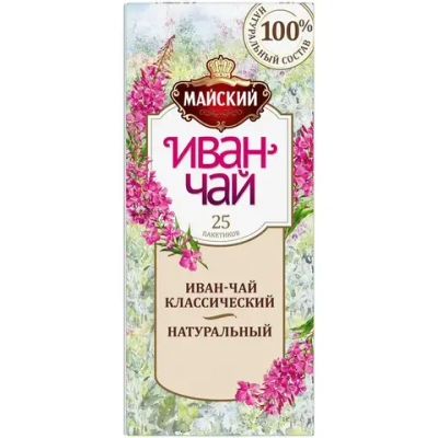 Чайный напиток в пакетиках Майский "Иван-чай Классический", травяной, 25 пакетиков по 1,5 г