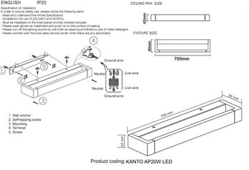 Бра 20W 4000К KANTO AP20W LED BL чёрный Crystal Lux