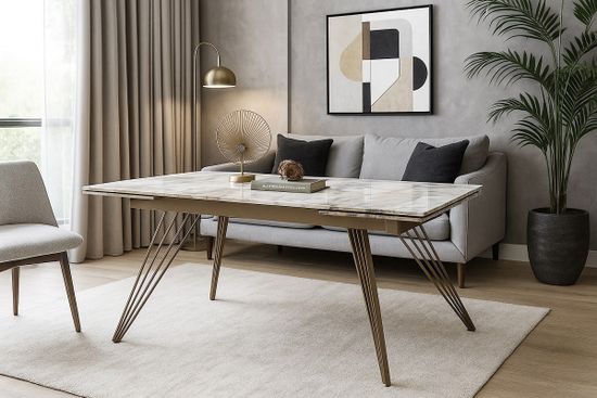 Стол ACERRA NEW 160 GLOSS GRAND JADE SOLID CERAMIC/ каркас цвета шампань