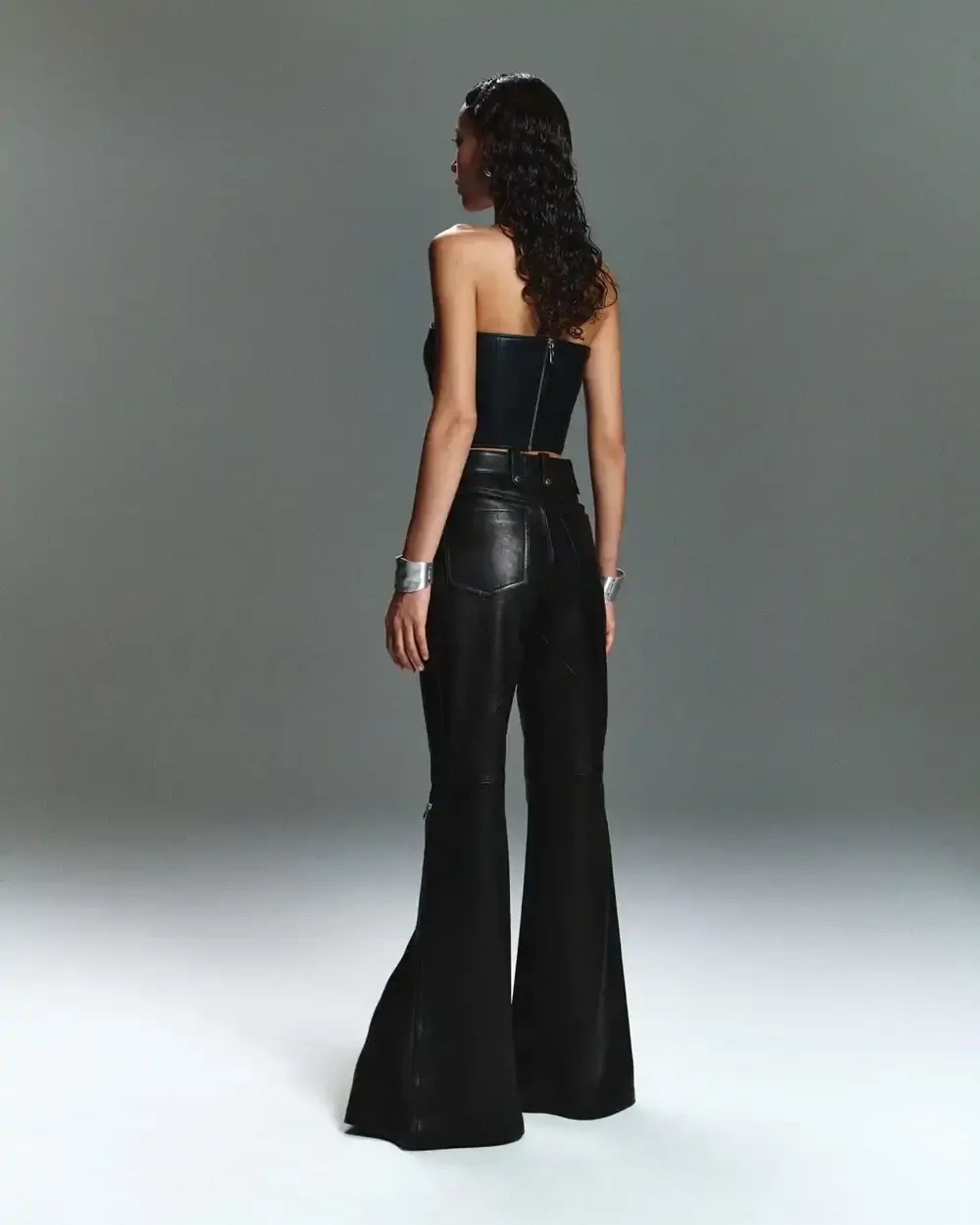 Брюки клеш из кожи наппа с молниями