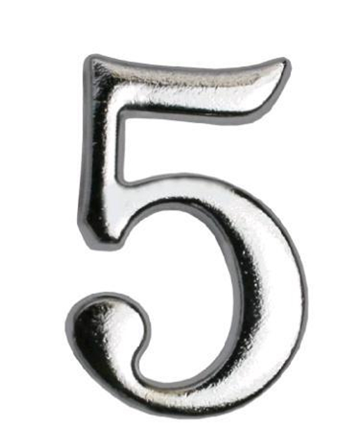 Цифра дверная АЛЛЮР ''5'' метал. на клеевой основе  ХРОМ /5073