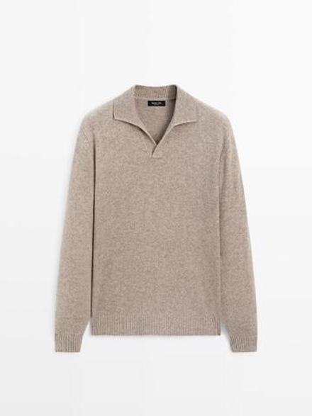 Massimo Dutti Свитер поло из смесовой шерсти с V-образным вырезом, экрю