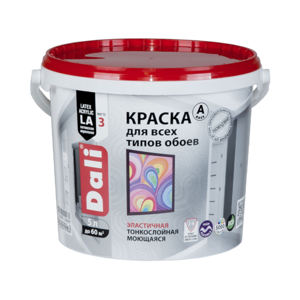 КРАСКА АКРИЛОВАЯ "DALI" ДЛЯ ОБОЕВ  БАЗА А  5 Л (1) ВЫСОКОТИКСОТРОПНАЯ "РОГНЕДА"