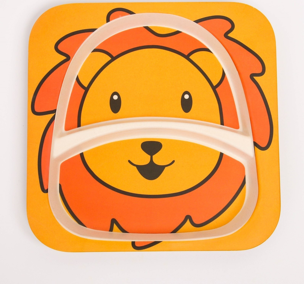 4167335 Набор бамбуковой посуды "Лев", тарелка, миска, стакан, приборы, 5 предметов