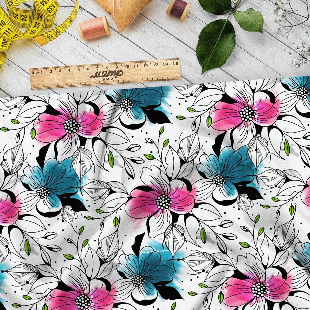Ткань бифлекс графические цветы