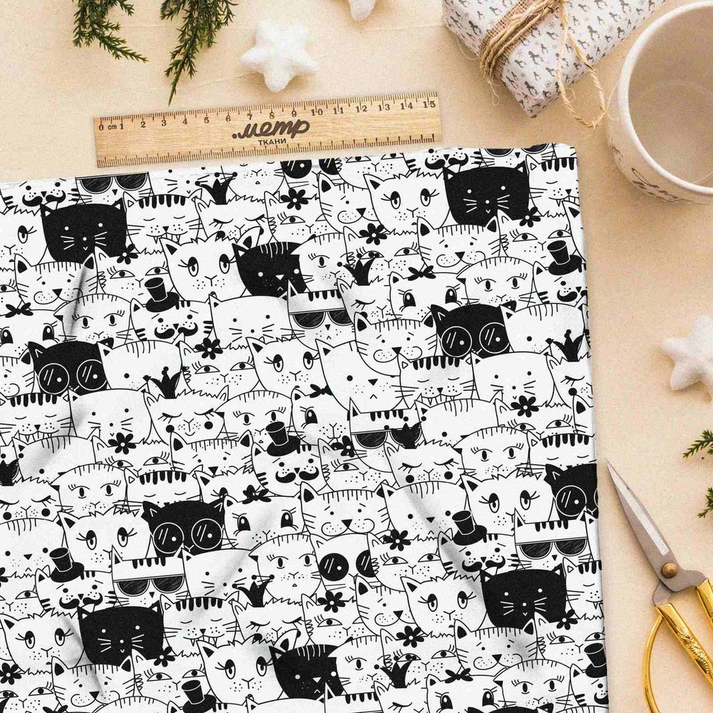 Ткань бифлекс толпа креативных кошек