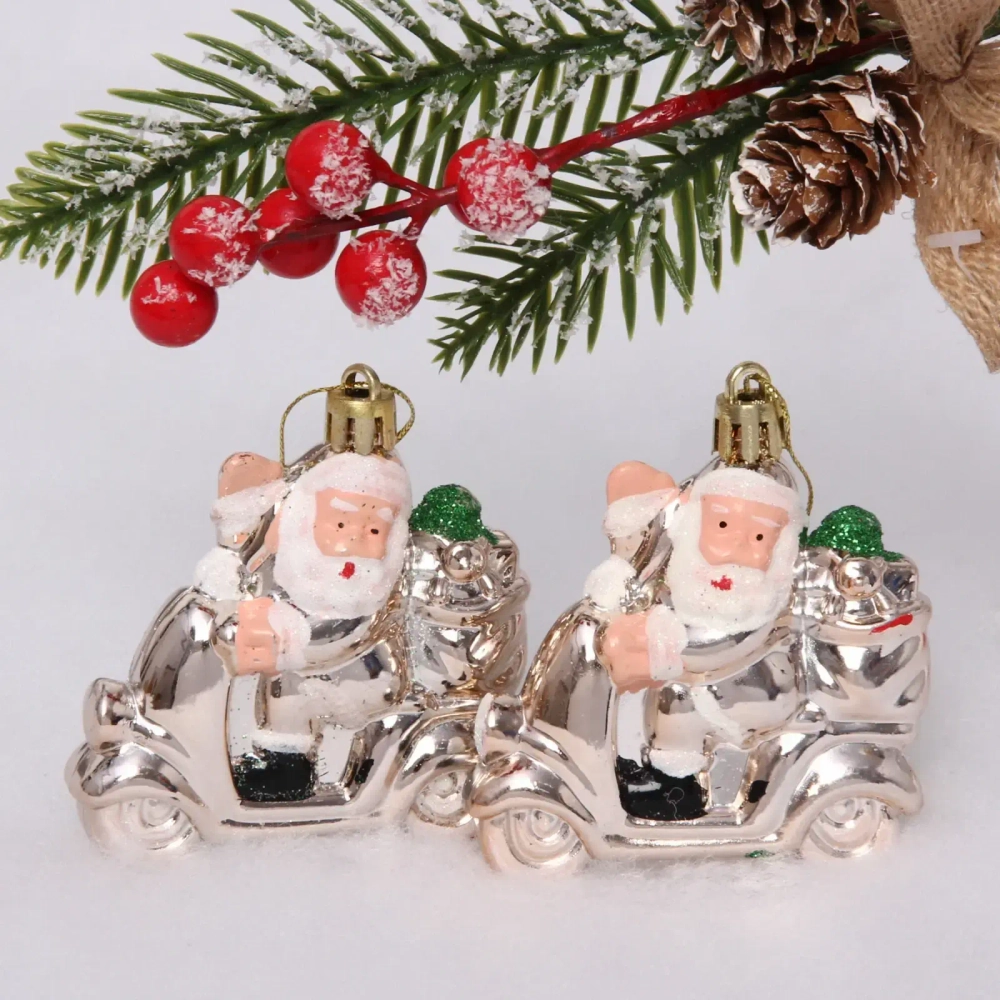 Ёлочная игрушка «Дед Мороз в машине» (2 шт) 7,1*2,7*7,8 см, шампань