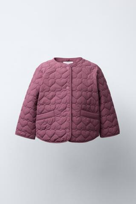 ZARA СТЕГАНАЯ КУРТКА, ТЕМНО-РОЗОВЫЙ