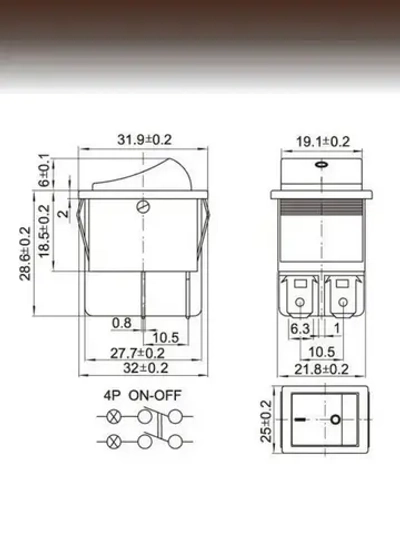 Красная кнопка тумблер выключатель, с подсветкой 16A-220V, KCD4-101/4PN, 1 штука