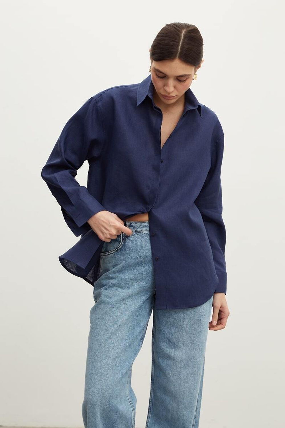 Рубашка Хельсинки чернильно-синий лен