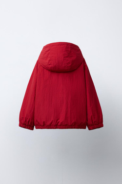 ZARA СТЕГАНАЯ КУРТКА С КАПЮШОНОМ, ЯРКО-КРАСНЫЙ