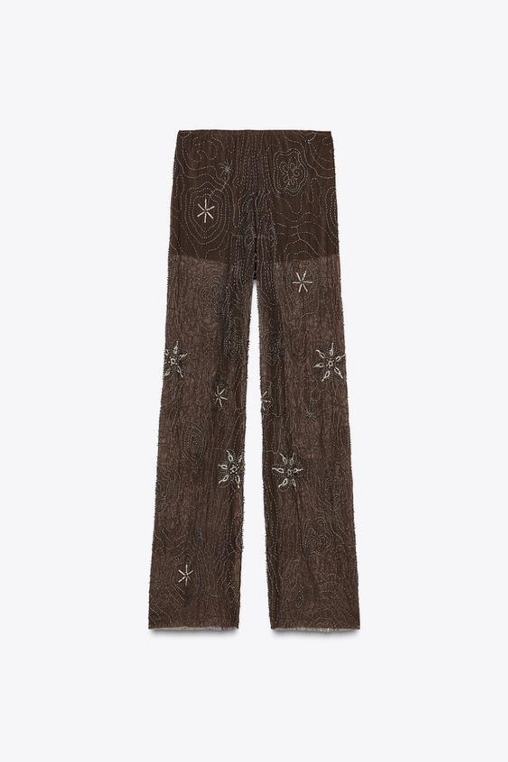 ZARA БРЮКИ С БУСИНАМИ И ПАЙЕТКАМИ, ШОКОЛАДНЫЙ