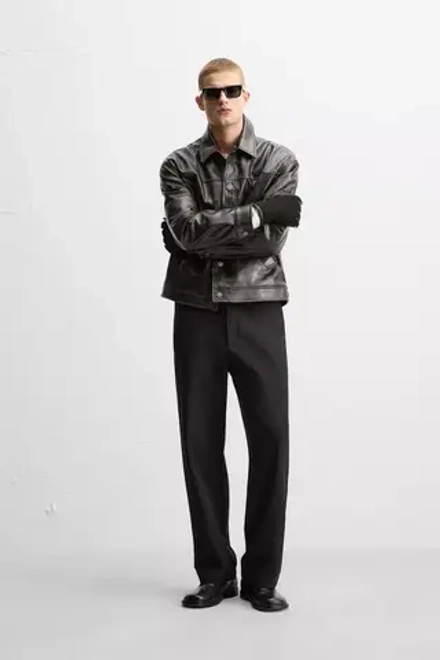 ZARA БРЮКИ STRAIGHT FIT КОМФОРТНОЙ ПОСАДКИ, ЧЕРНЫЙ