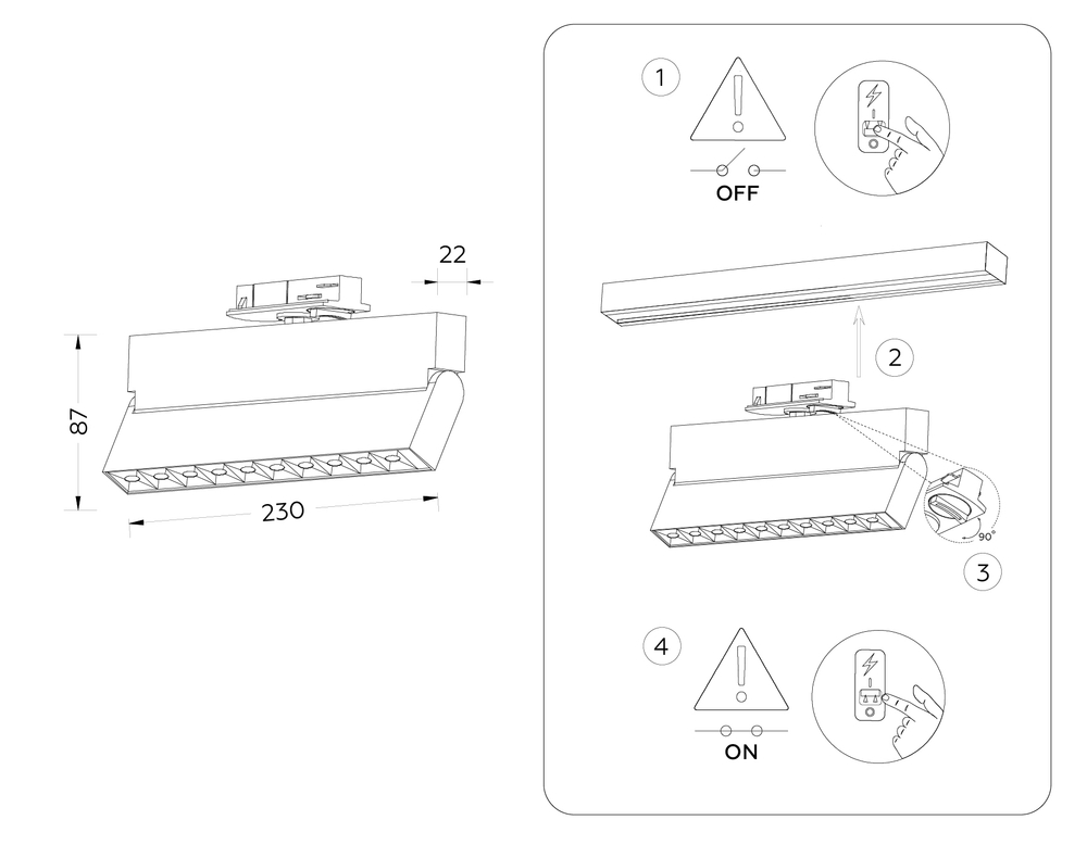 Светильник светодиодный трековый GL6815 WH белый LED 12W 3000K 24° 230*22*87