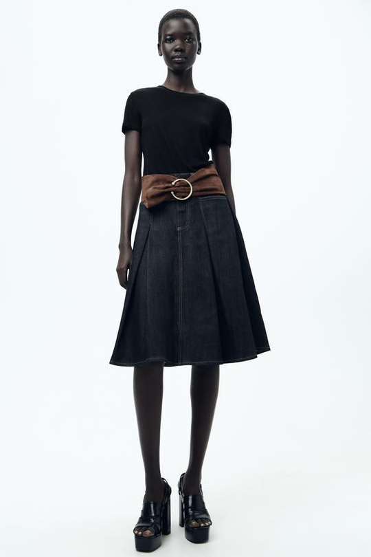 ZARA ФУТБОЛКА ИЗ ВИСКОЗЫ В РУБЧИК, ЧЕРНЫЙ