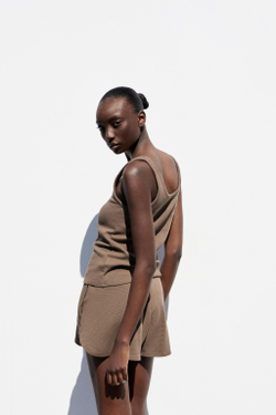 ZARA ТОП БЕЗ РУКАВОВ, СЕРОВАТО-КОРИЧНЕВЫЙ