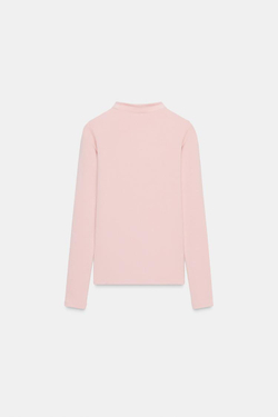 ZARA ФУТБОЛКА С ВЫСОКИМ ВОРОТНИКОМ, ПУДРОВО-РОЗОВЫЙ