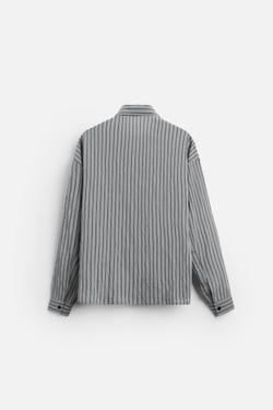 ZARA РУБАШКА ИЗ СМЕСОВОЙ ВИСКОЗЫ В ПОЛОСКУ, СЕРЫЙ